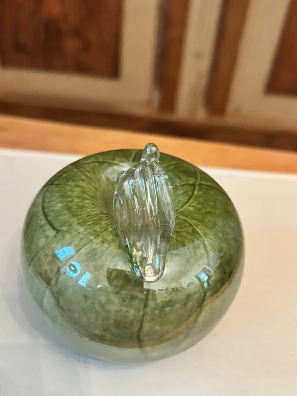 Green Glass Apple Paperweight